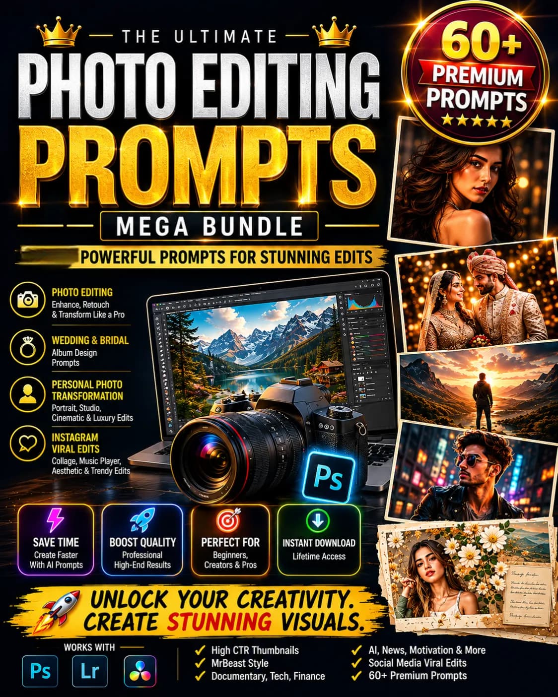 Photo Editing Prompts Mega Bundle – 60+ Premium AI Prompts